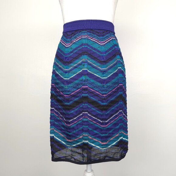 M MISSONI Zigzag Patterned Multicolored Knit Pencil Skirt - Picture 1 of 14